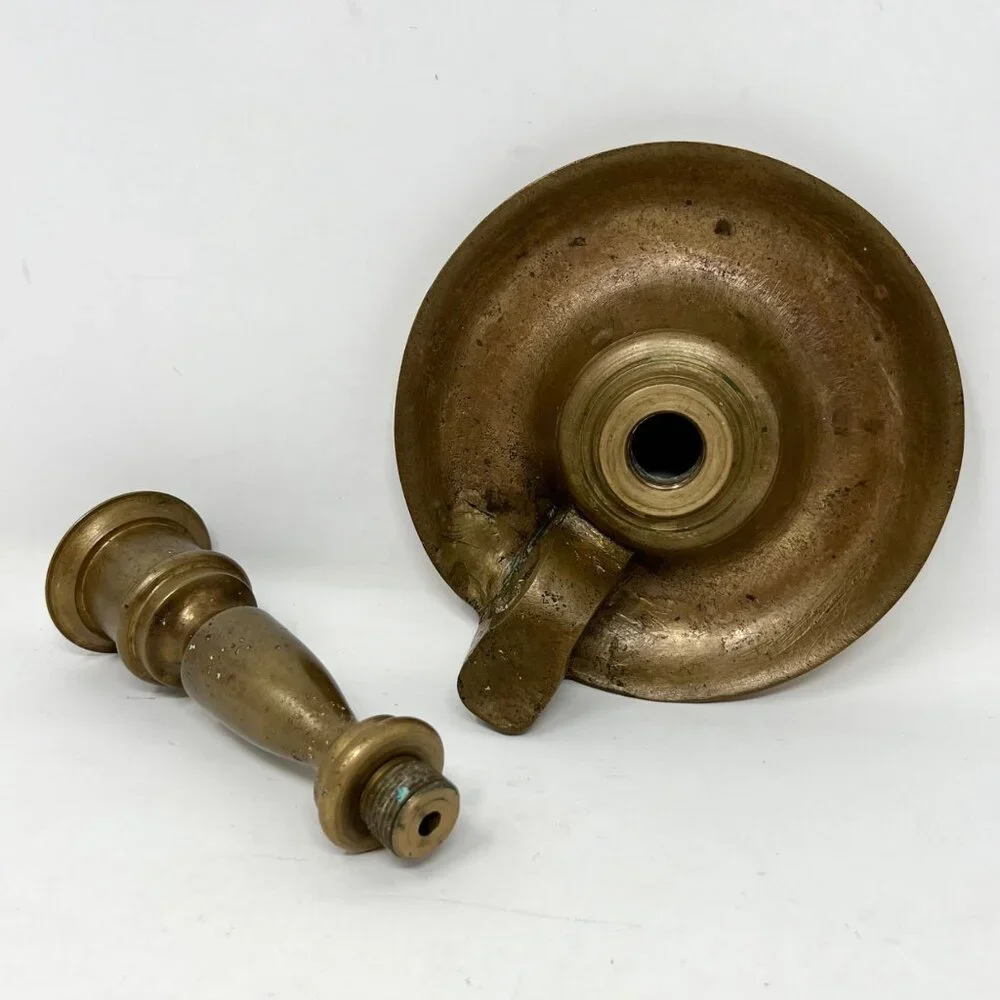 Vintage Brass Chamber Candlesticks Candle Holder Pair 6.5” Rustic Heavy Handmade